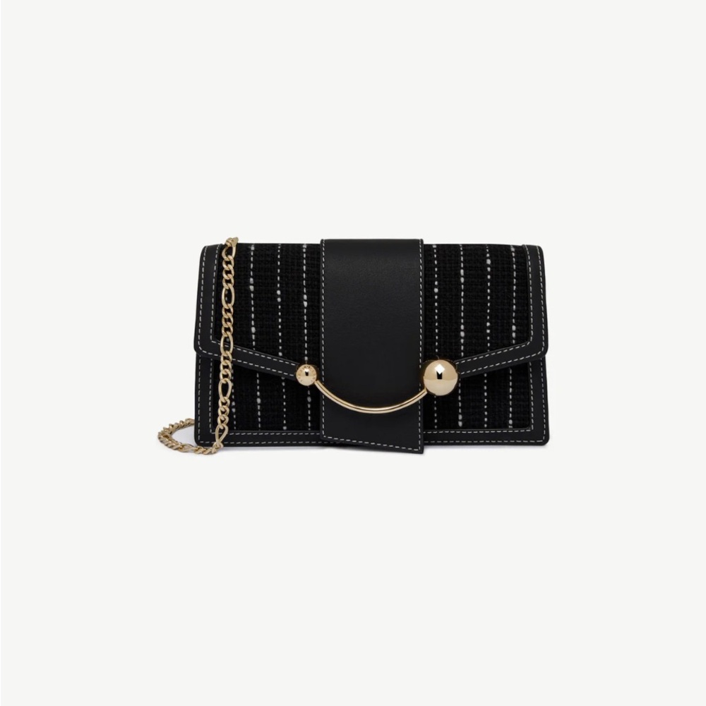 Strathberry crescent on chain Elegant Black and Gold Women's Clutch